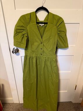 Tuckernuck Olive Green Puff-Sleeve Midi Dress